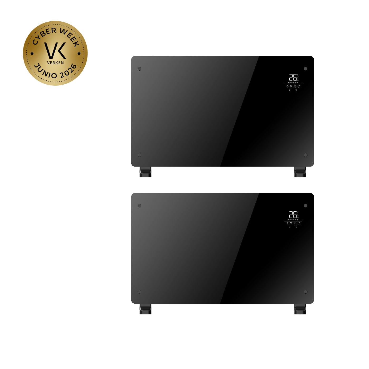 Pack x2 Estufas Paneles Radiadores Eléctricos Nordglass Negro 1500W