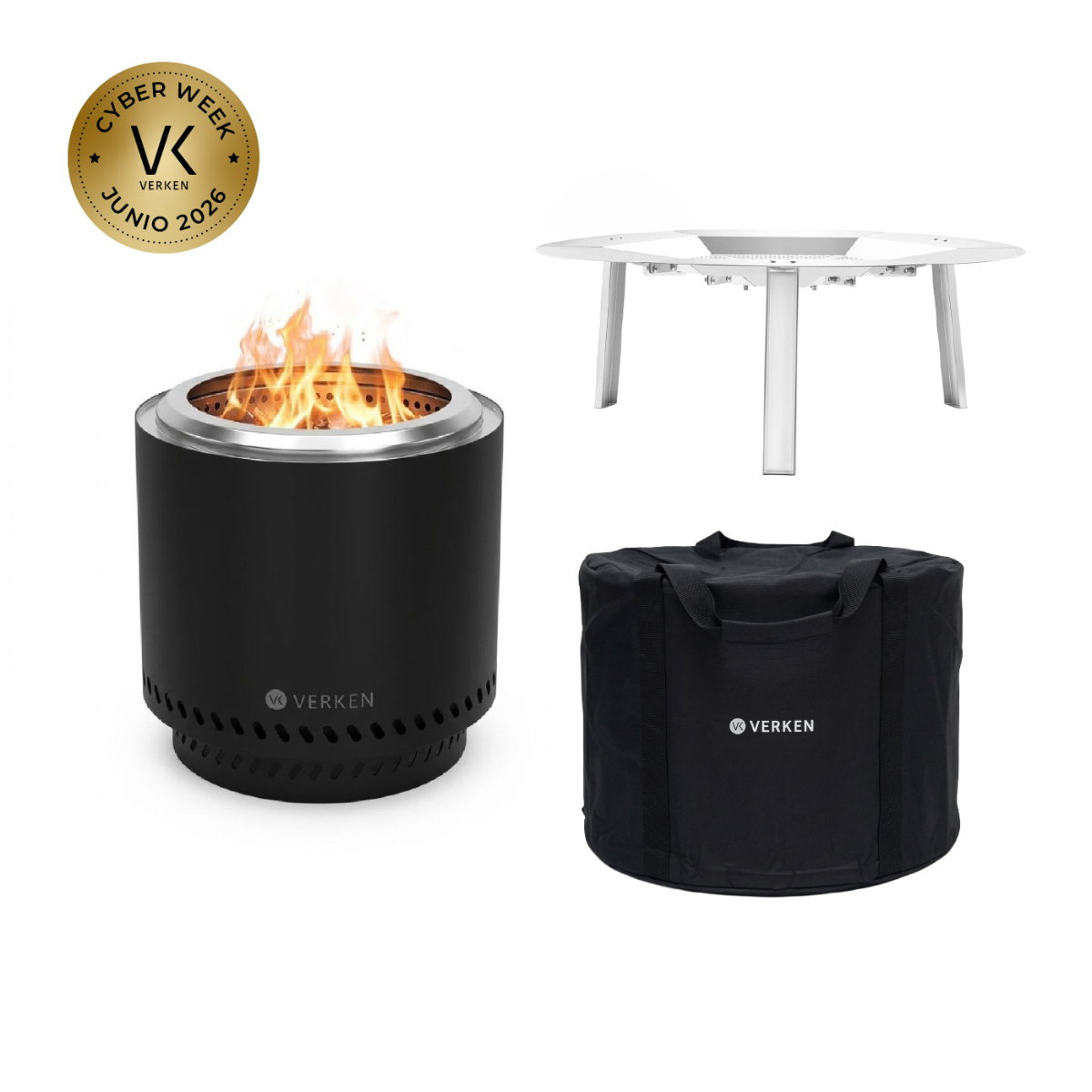 Pack Calor Brasero Sin Humo L 50cm Negro + Deflector Calor L + Cobertor L