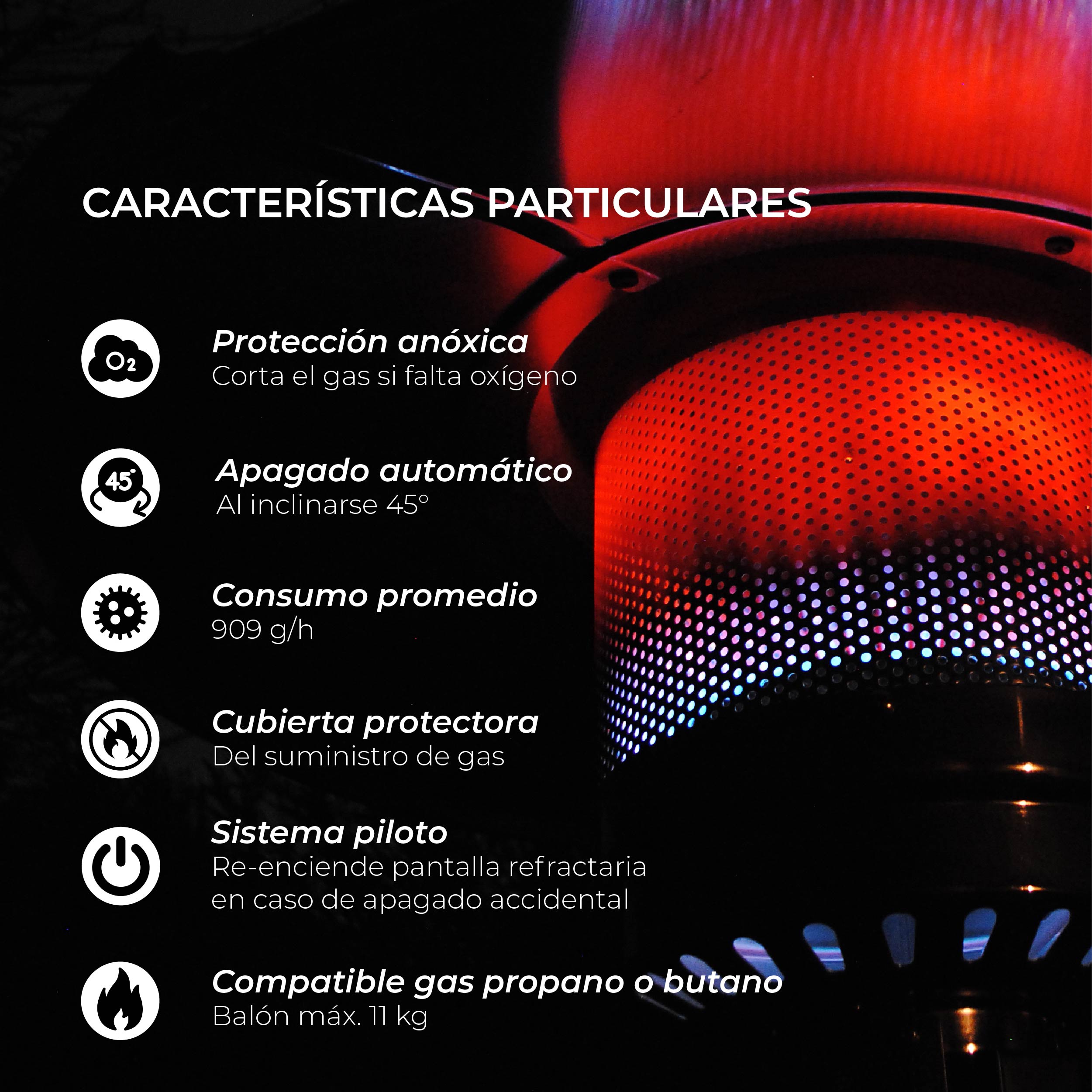 Estufa Exterior Gas Svart Pro - Negro Mate | Calefactor Gas para Terrazas y Patios