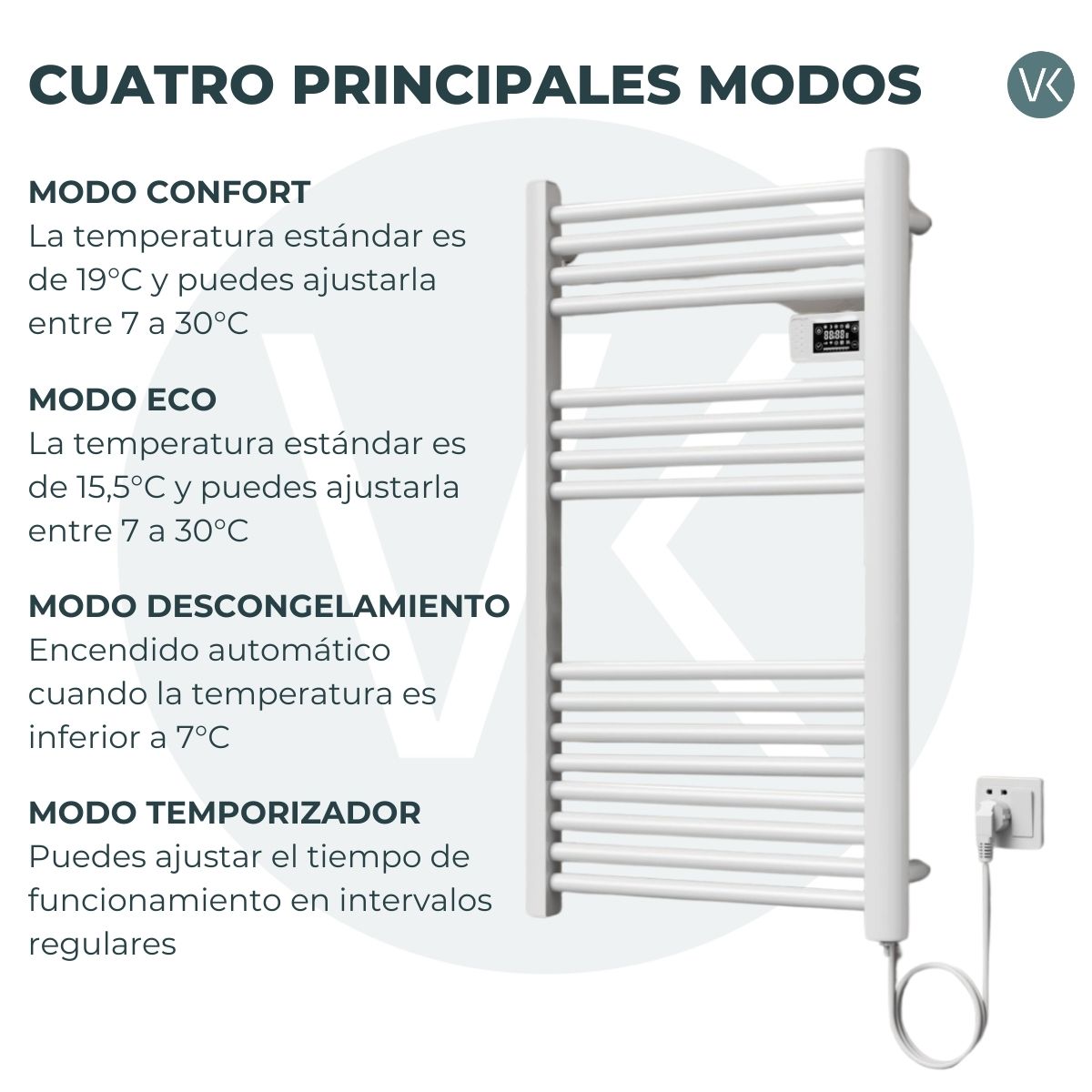 Calefactor Secador de Toallas Programable 500 w Mural 88x54 cm Vesubio Blanco
