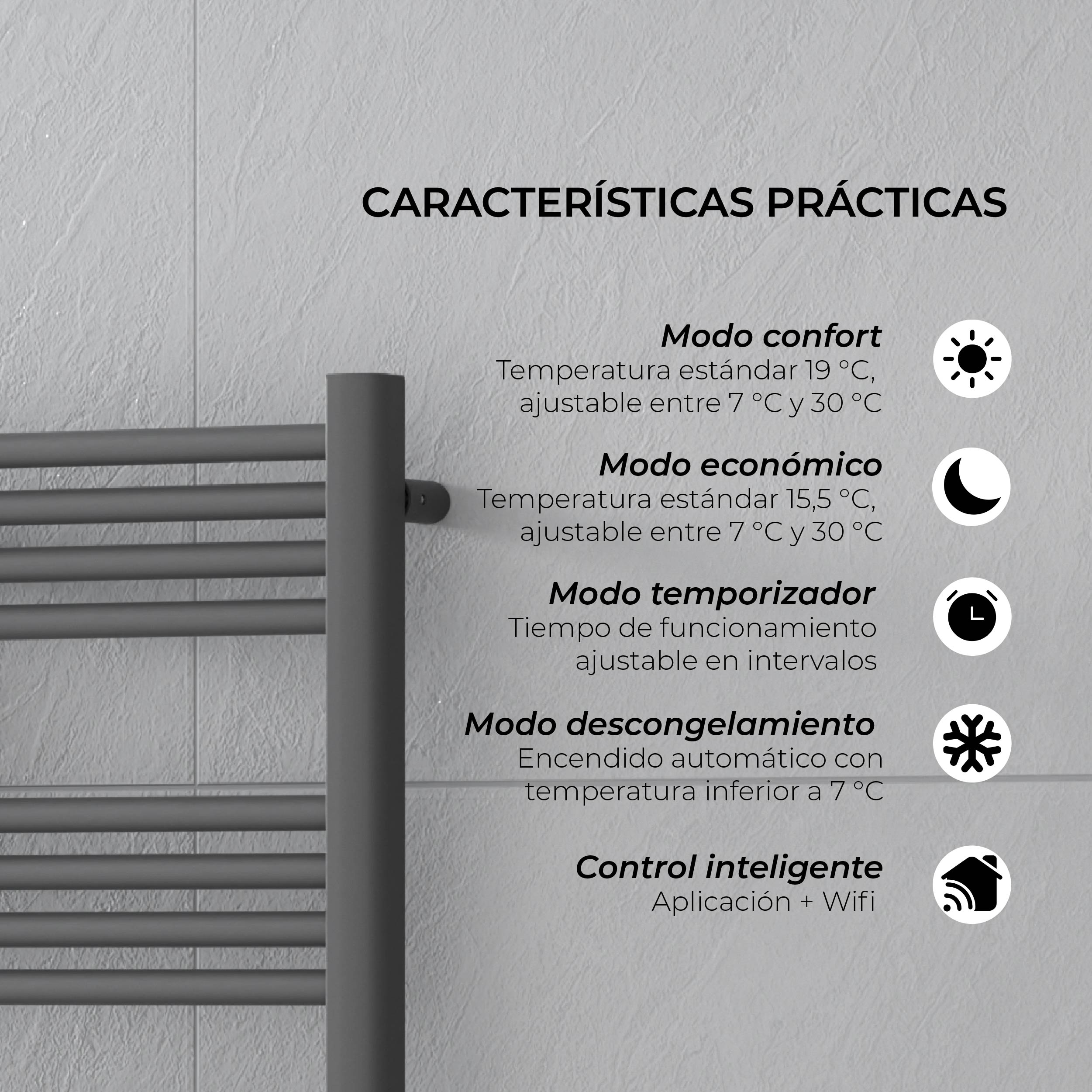 Calefactor Secador de Toallas WIFI Programable 500W Mural 88x54 cm Viglio Gris