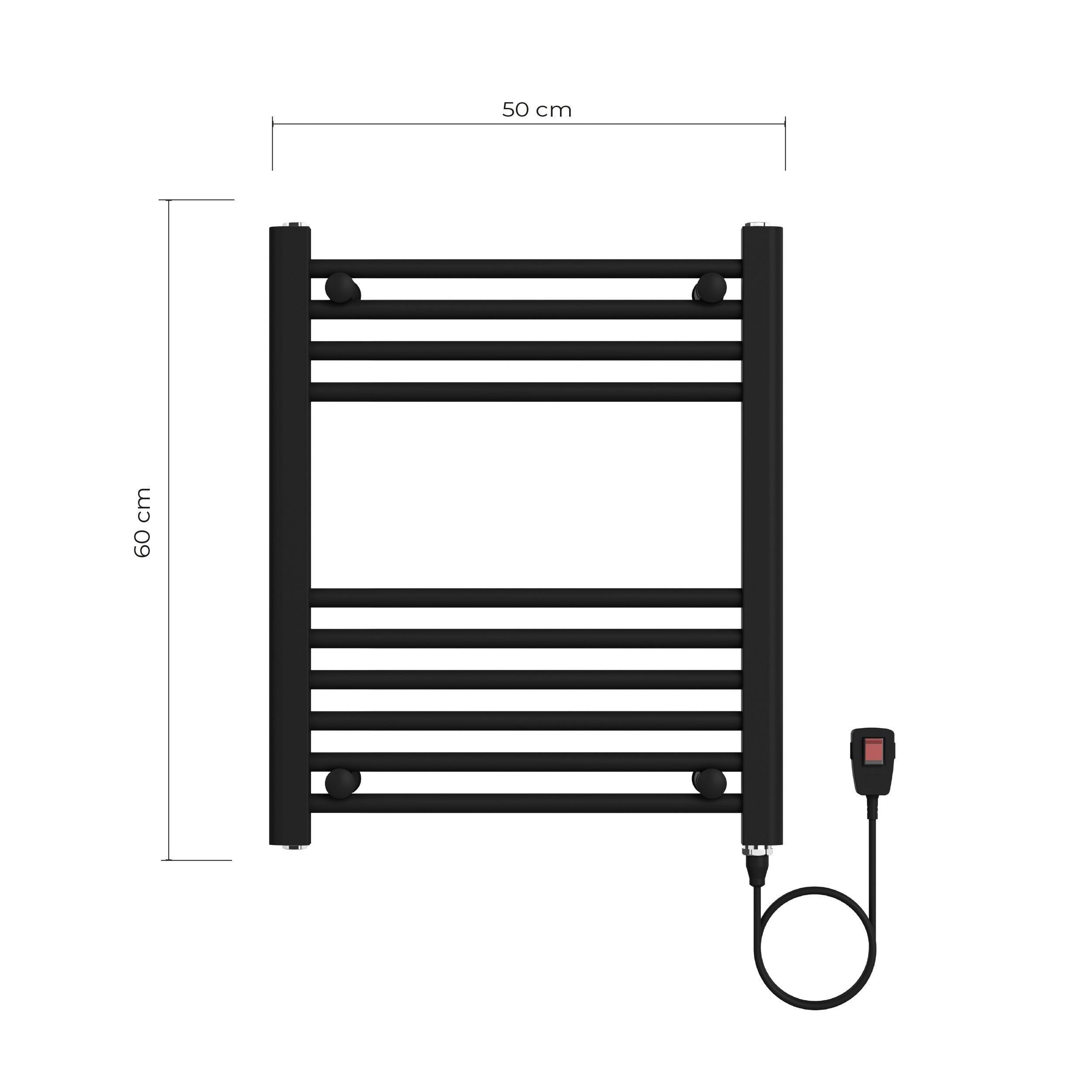 Calefactor Secador de Toallas Eléctrico para Baño 200W Mural 60x50 cm Lipari Negro