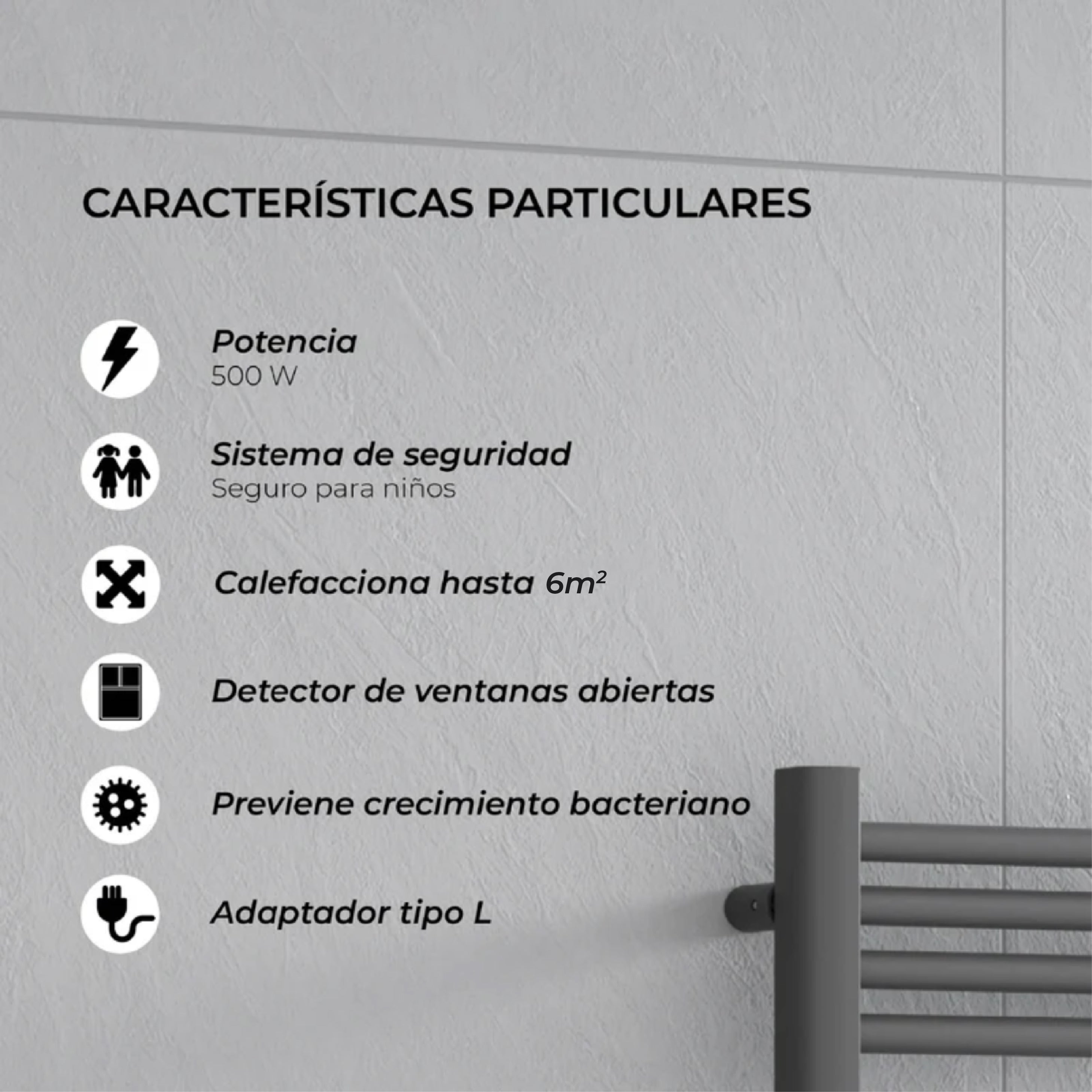 Calefactor Secador de Toallas Eléctrico para Baño Programable 500 w Mural 88x54 cm Vesubio