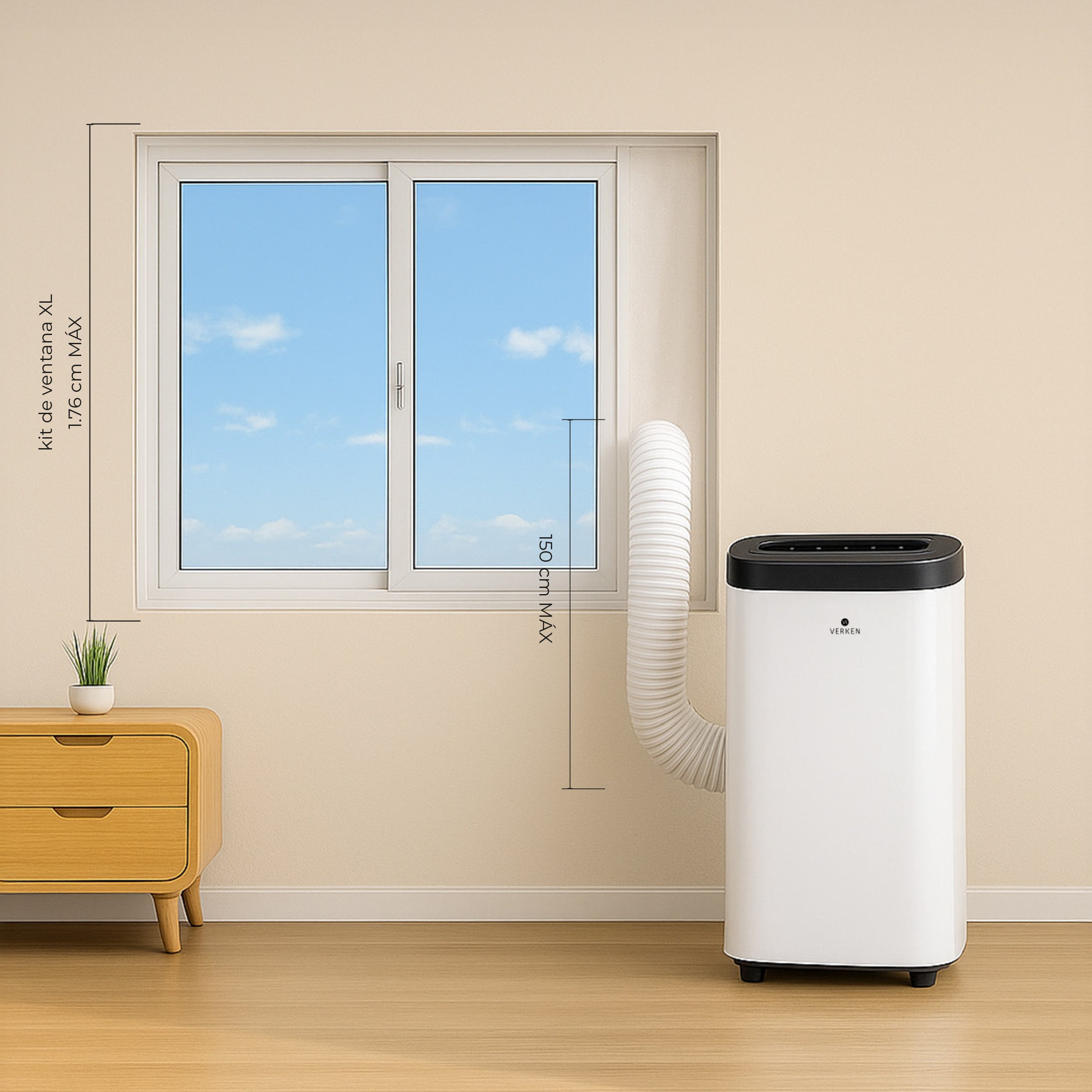 Aire Acondicionado Portátil 4 en 1 - 12.000 BTU Frío / Calor Lech + Kit Ventana Corrediza 1,5 mt