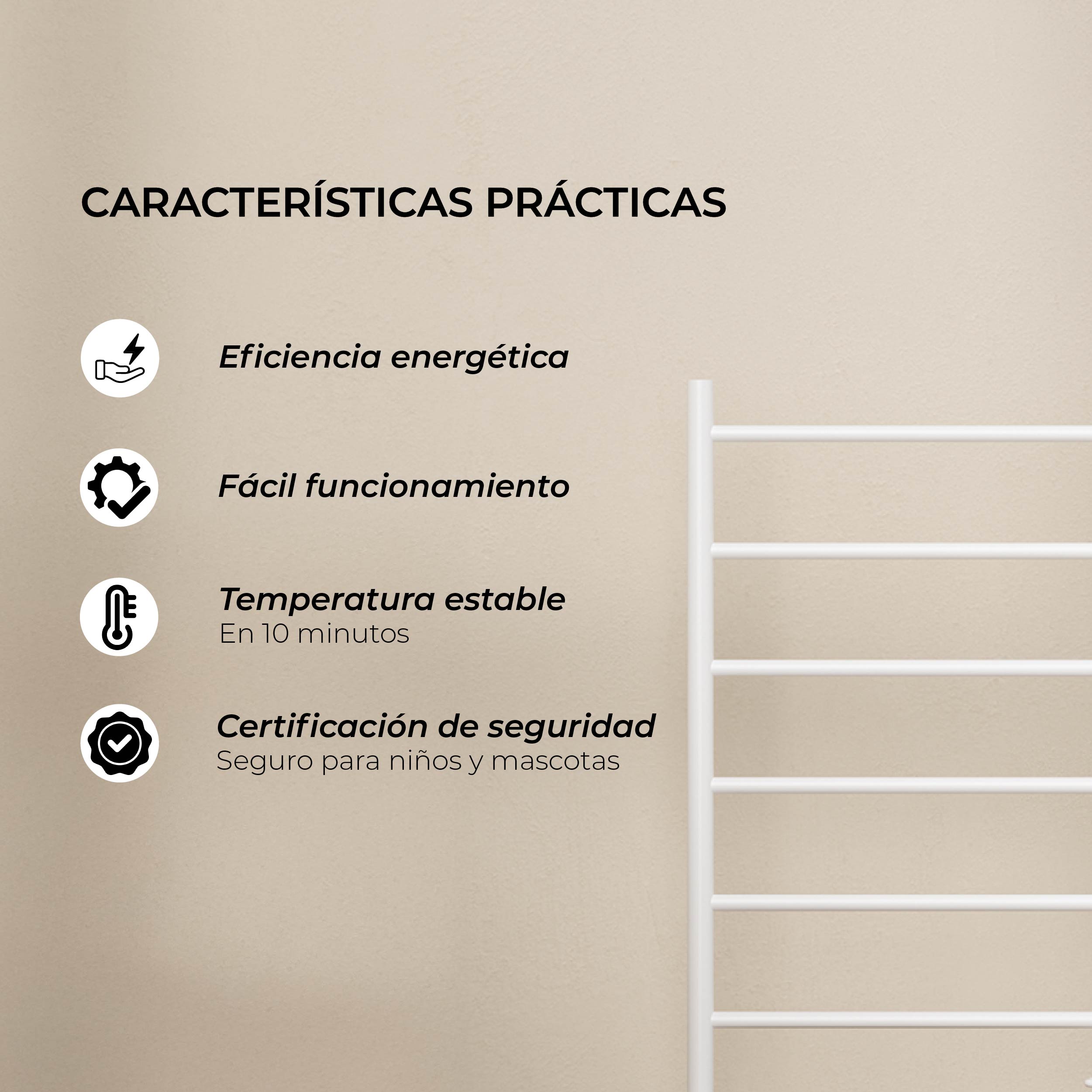 Calefactor Secador de Toallas Eléctrico para Baño 80W Pedestal 70x45 cm Vico Blanco