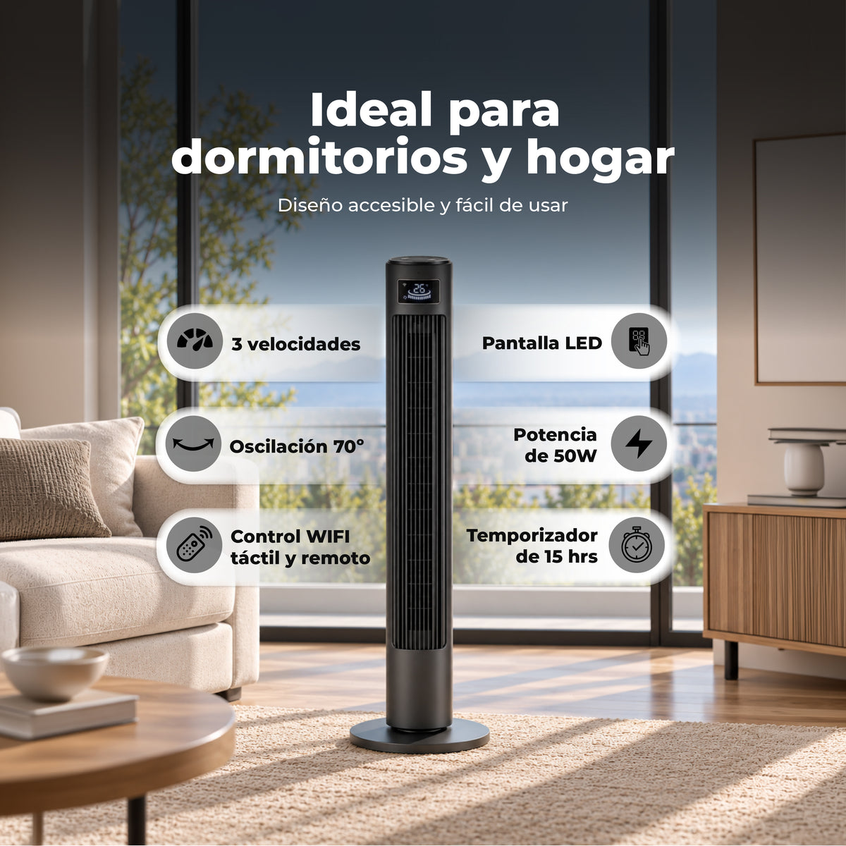 Ventilador de Torre Wifi 102 cm Nordan - 3 Velocidades + Control Remoto