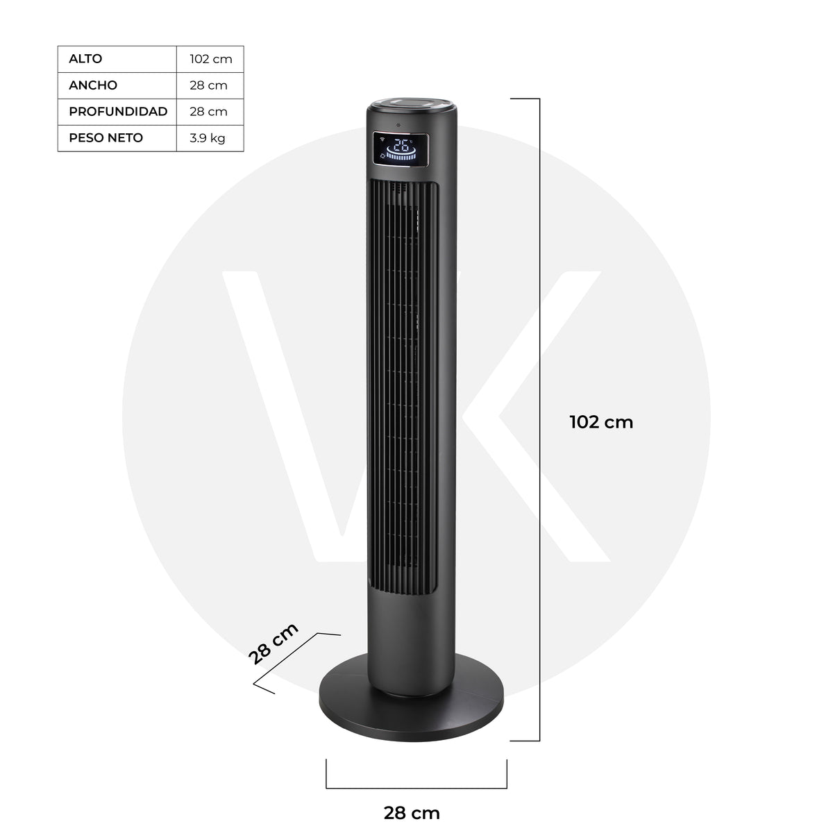 Ventilador de Torre Wifi 102 cm Nordan - 3 Velocidades + Control Remoto