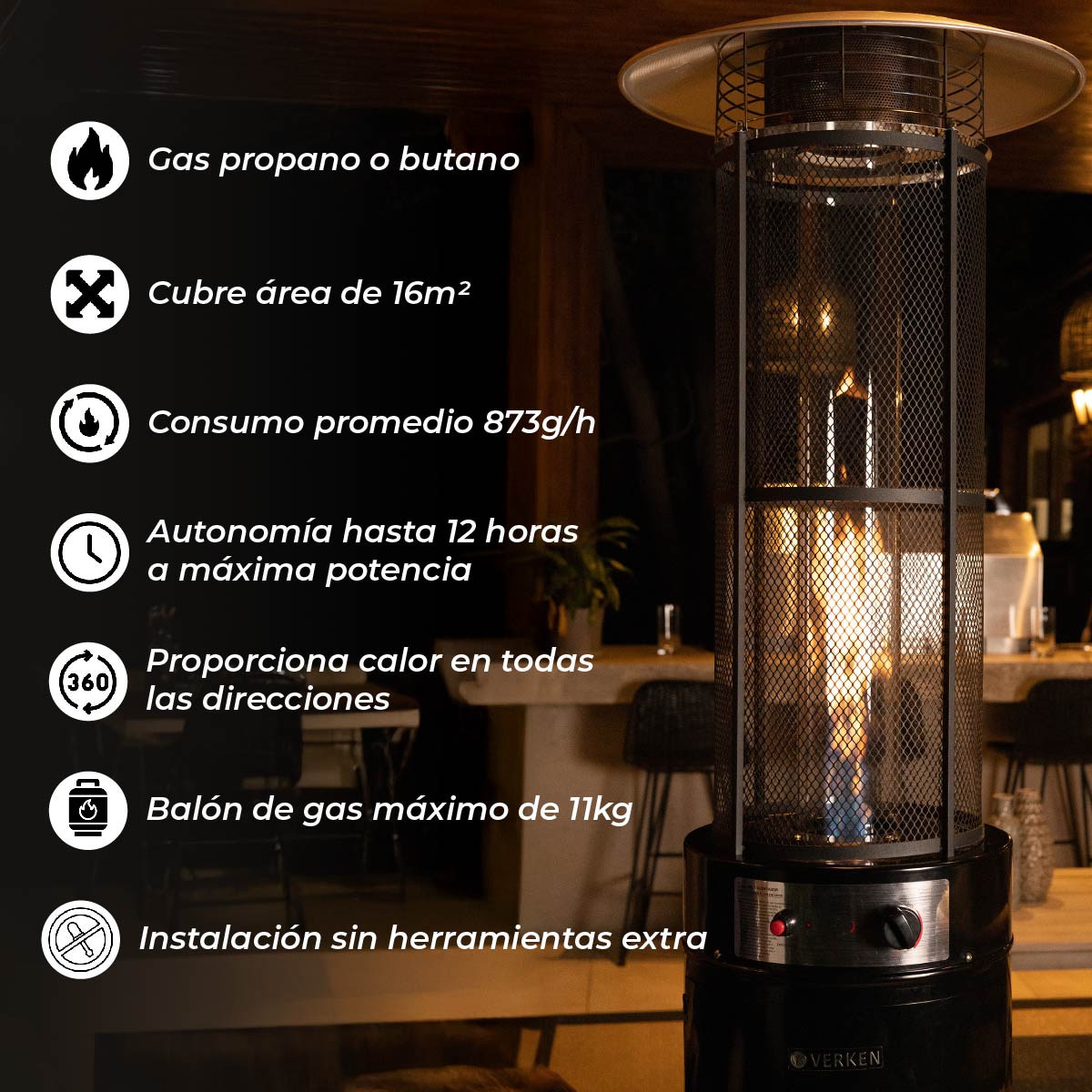 Estufa Exterior Gas Mork - Mate | Calefactor Gas para Terrazas y Patios