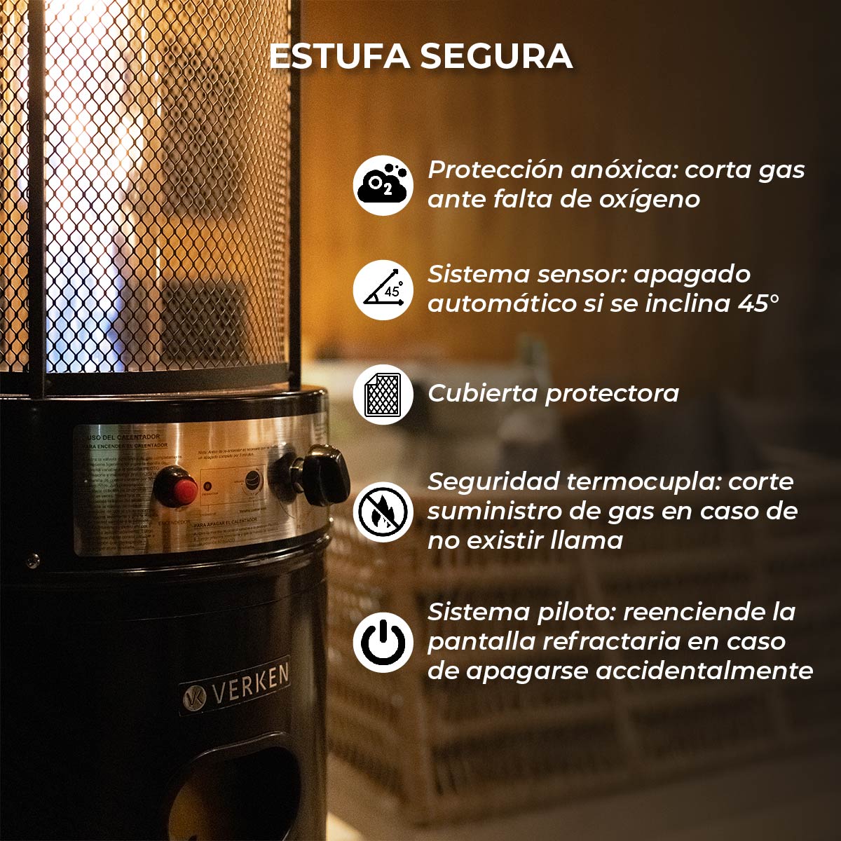 Estufa Exterior Gas Mork - Mate | Calefactor Gas para Terrazas y Patios