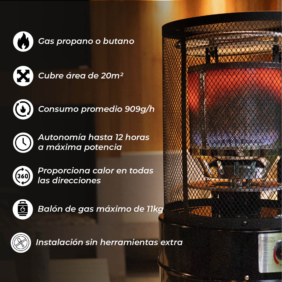 Estufa Exterior Gas Litt - Mate | Calefactor Gas para Terrazas y Patios