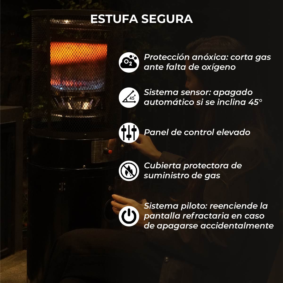 Estufa Exterior Gas Litt - Mate | Calefactor Gas para Terrazas y Patios