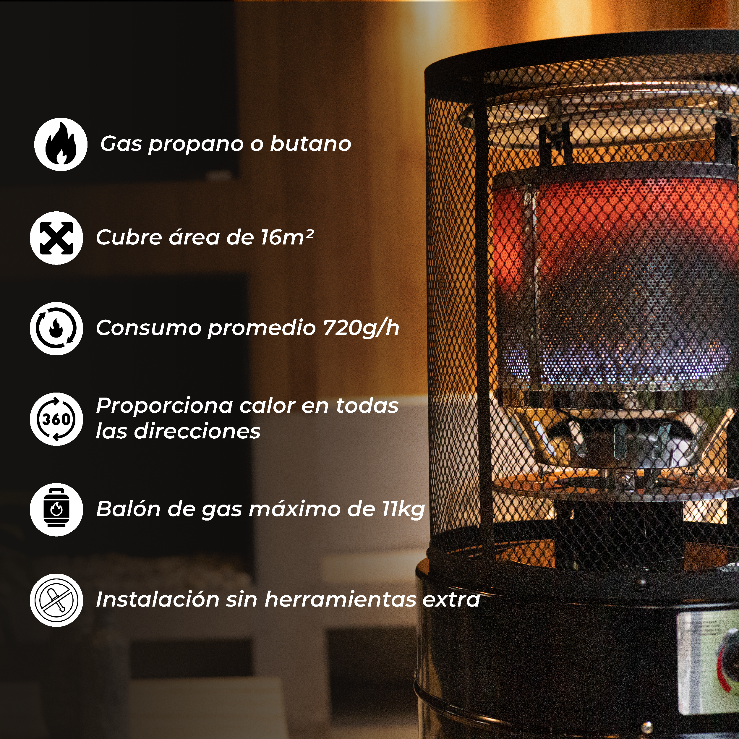 Estufa Exterior Gas Litt - Negro | Calefactor Gas para Terrazas y Patios