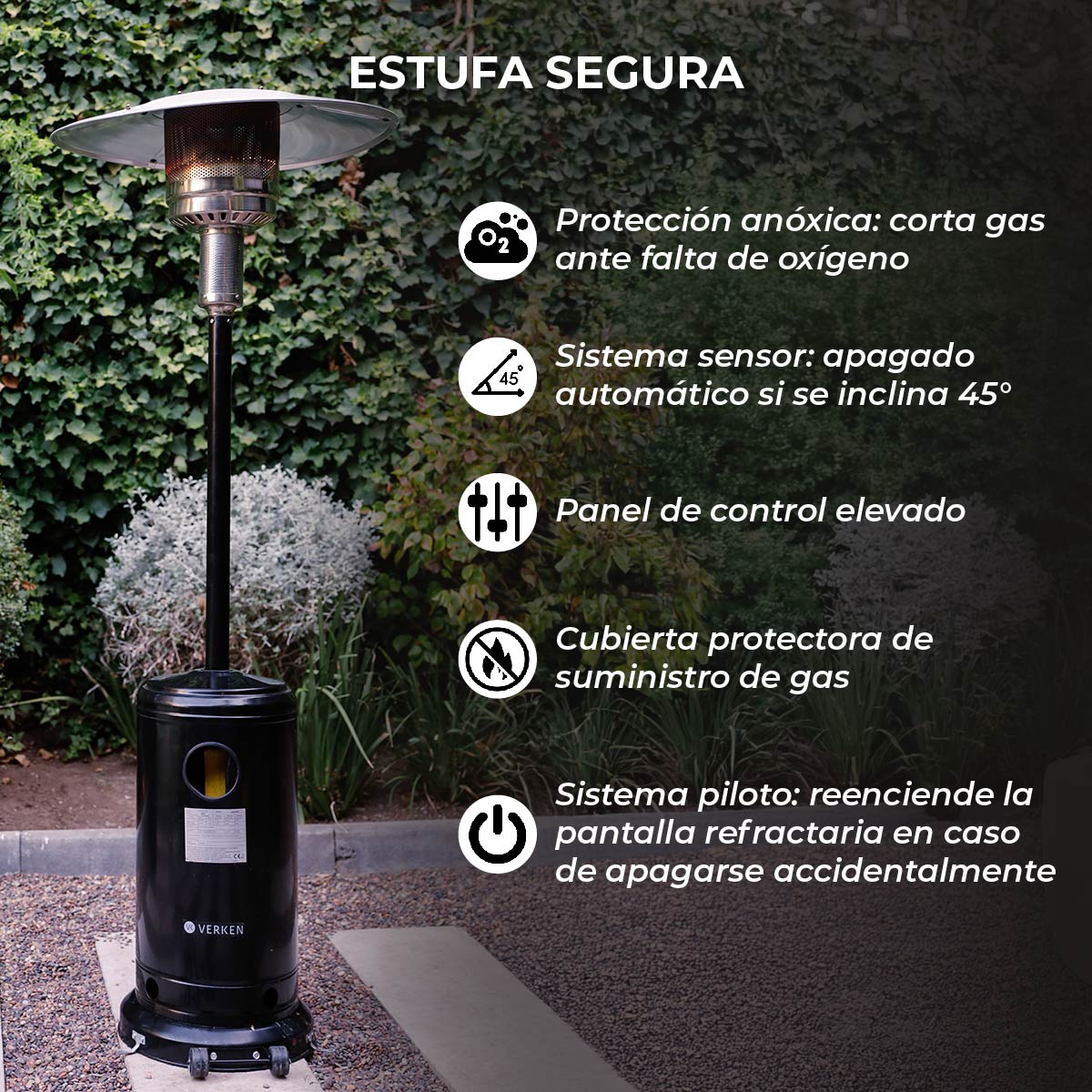 Estufa Exterior Gas Svart Pro - Negro Mate | Calefactor Gas para Terrazas y Patios