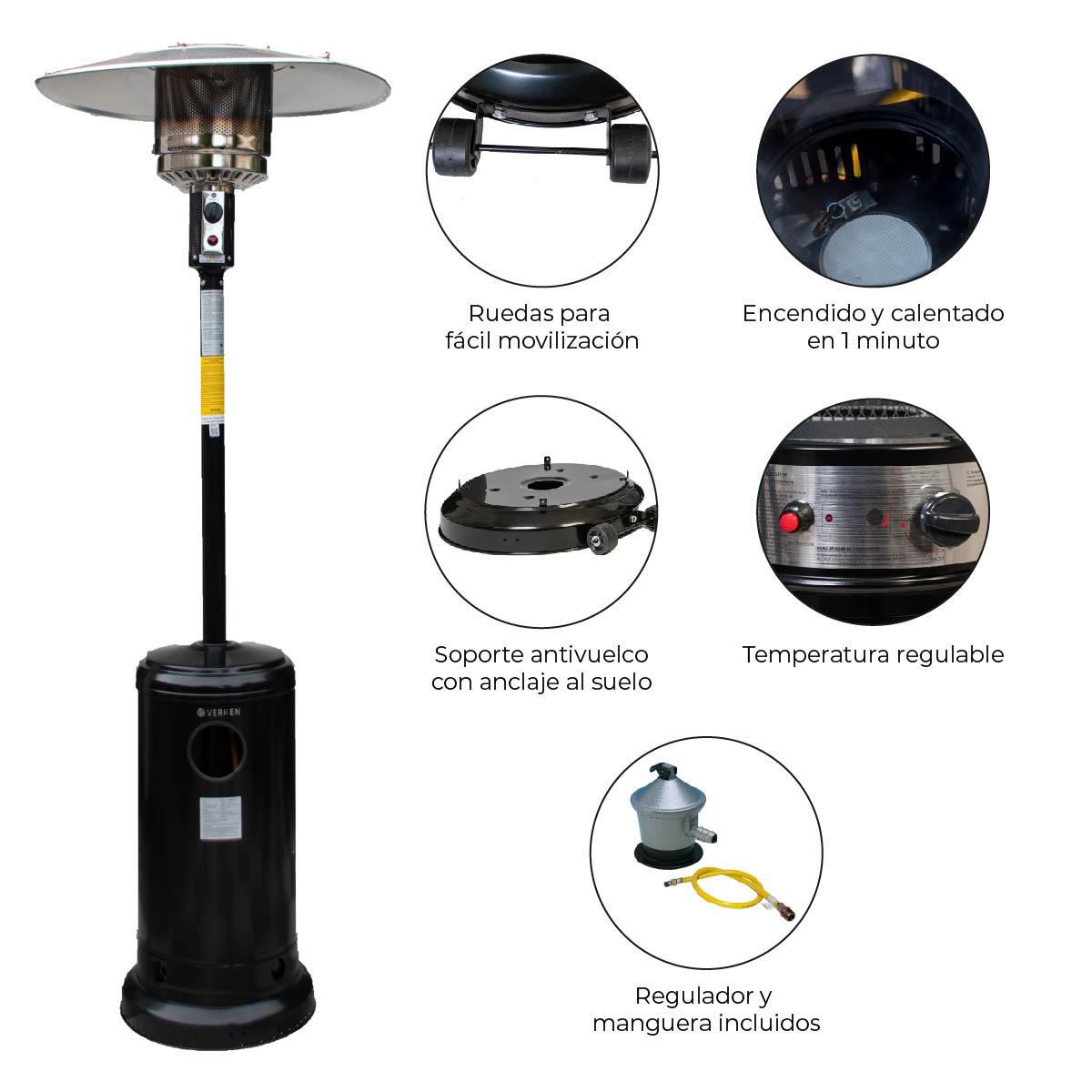 Estufa Exterior Gas Svart Pro - Negro Mate | Calefactor Gas para Terrazas y Patios