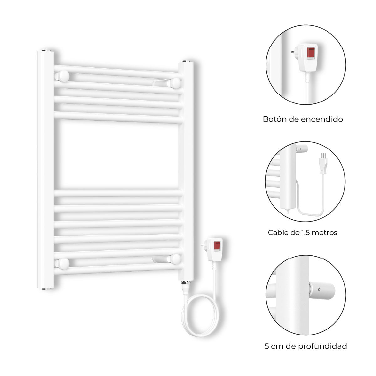 Calefactor Secador de Toallas Eléctrico para Baño 200W Mural 60x50 cm Lipari Blanco