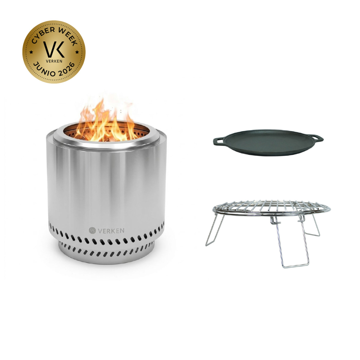 Pack Parrillero Brasero Sin Humo L 50cm Metal + Accesorio