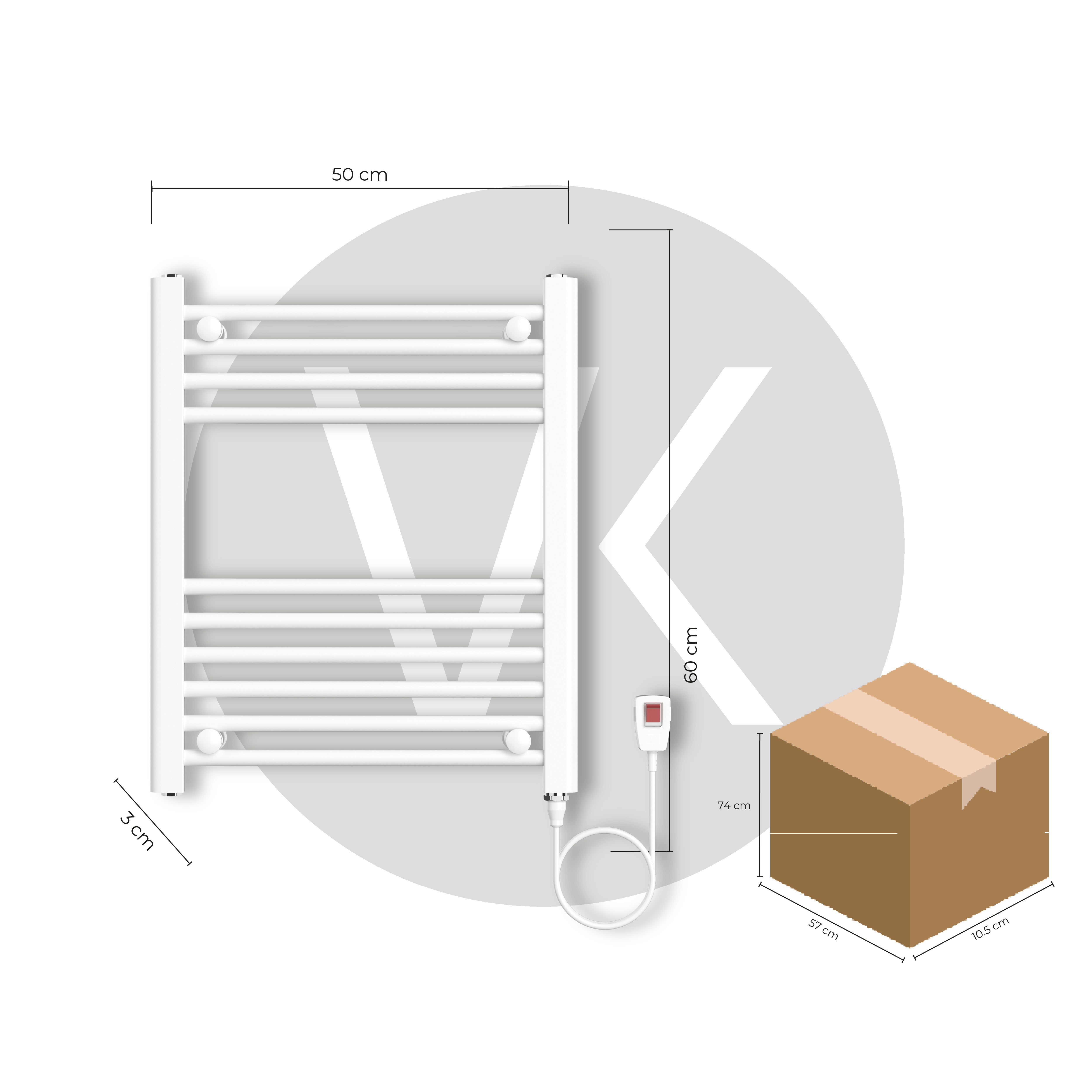 Calefactor Secador de Toallas Eléctrico para Baño 200W Mural 60x50 cm Lipari Blanco